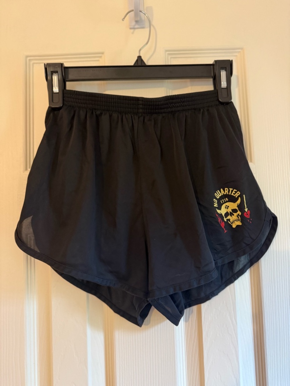 Soffe Black Women's Athletic Shorts with Yellow Skull Graphic